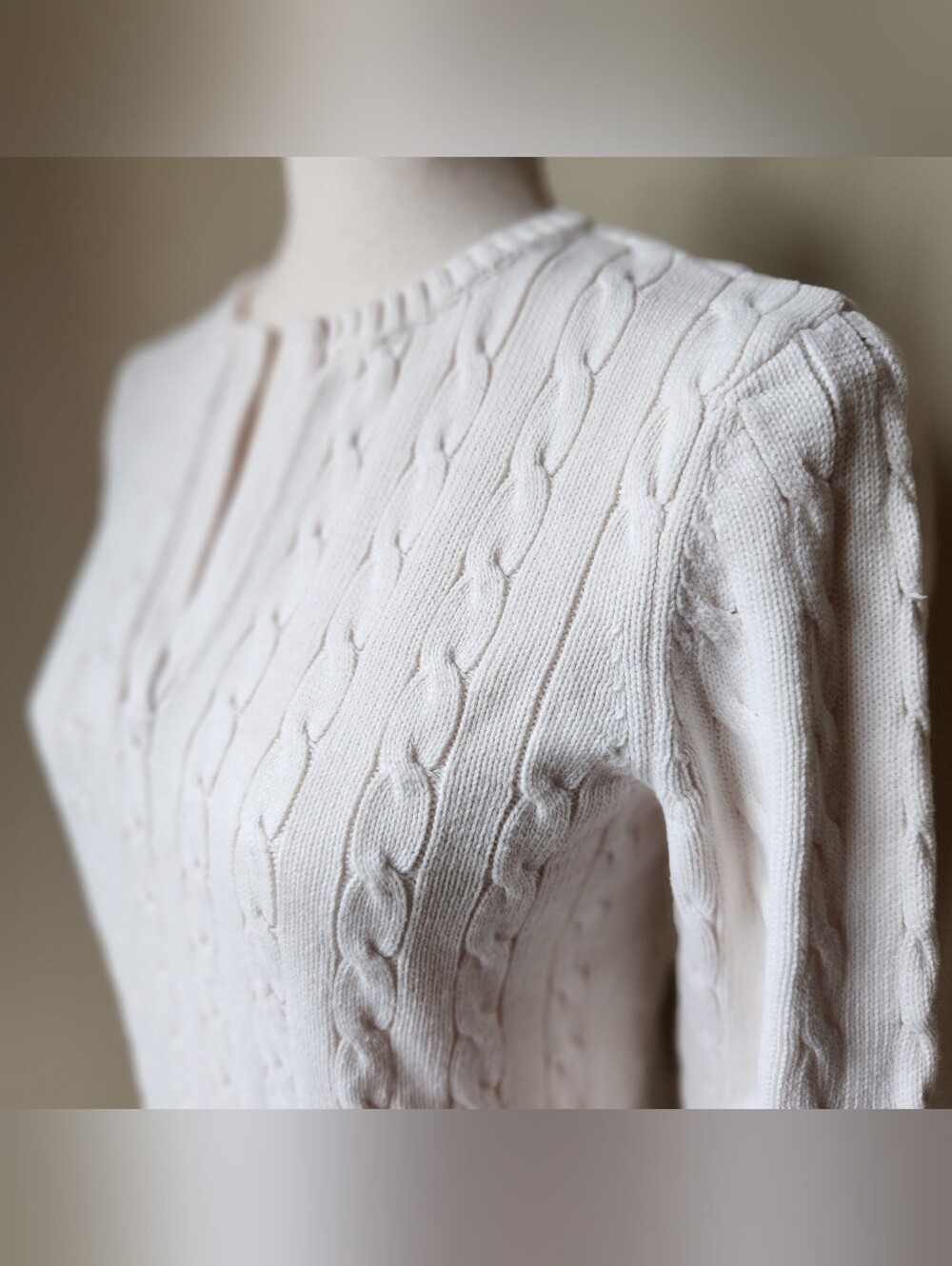 Lauren Ralph Lauren Vintage Cable Knit Sweater Large Cream Cotton Green Label